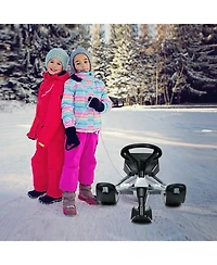 Sugift Kids Snow Sled with Steering Wheel and Double Brakes-Black