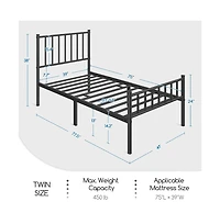 Yaheetech Twin Size 12-Slat Metal Bed Frame with Spindle Headboard, Footboard, 13 Inches Underbed Storage, Black