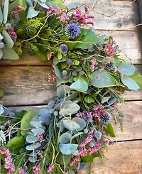 GreenishBlu Silver Dollar Eucalyptus, True Blue Eucalyptus and Curly Willow Real Wreath, 22"