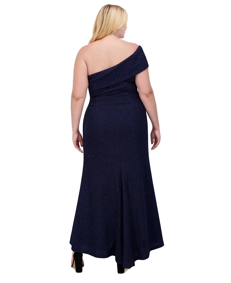 Eliza J Plus Size Metallic One-Shoulder Gown