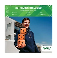 Swooc Games - Yardzee, Farkle & 20+ Classic Red Shaker Edition (All Weather) with Collapsible Bucket, Lid Score Cards