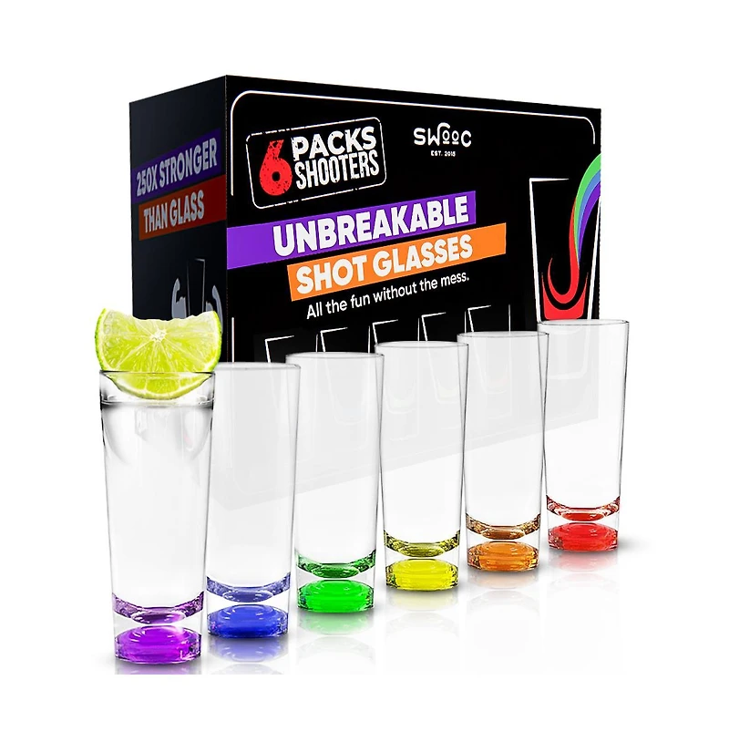 Unbreakable Tall Shot Glasses Set of 6 (2oz) - Stronger Than Glass (250x) & Acrylic (25x)