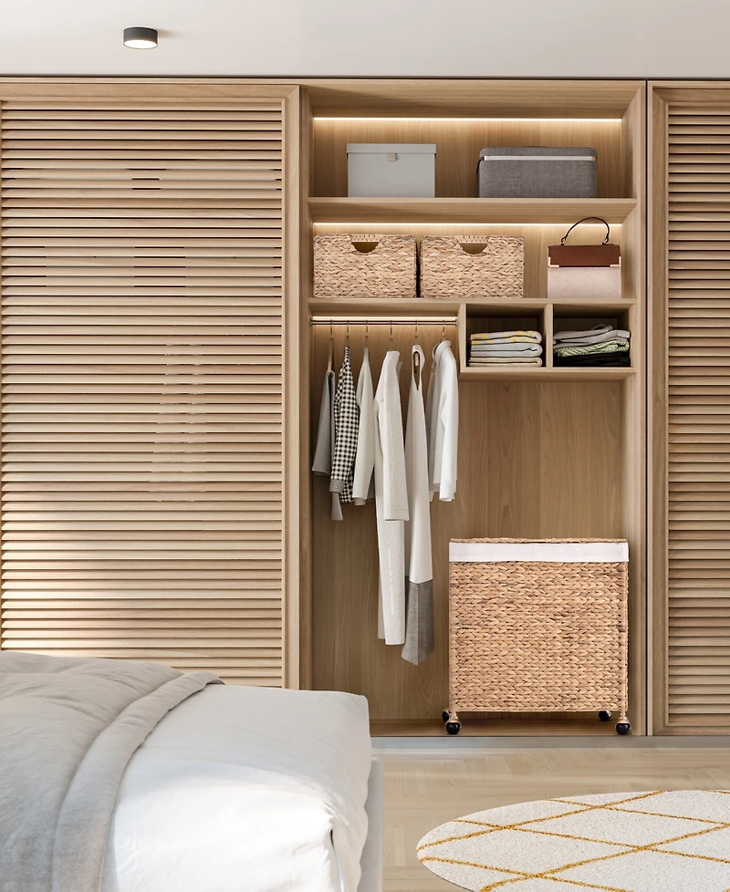 Seville Classics Natural Handwoven Lidded Laundry Hamper with Gold Sphere Casters