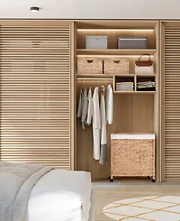 Seville Classics Natural Handwoven Lidded Laundry Hamper with Gold Sphere Casters