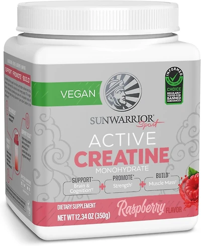 Sunwarrior Active Creatine Powder, Creatine Monohydrate for Muscle Building Support, Raspberry Flavor, 350gm