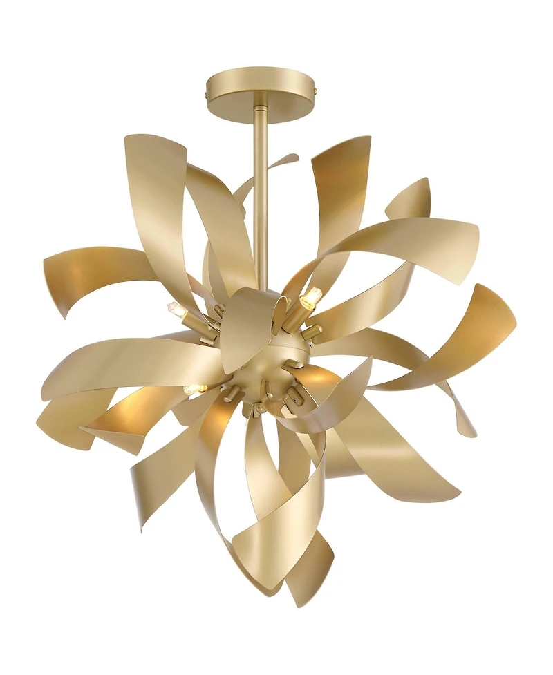 Possini Euro Design Verity 22" Modern Semi Flush-Mount Ceiling Light Fixture Kitchen Foyer Twisted 6-Light Led Gold Finish Metal