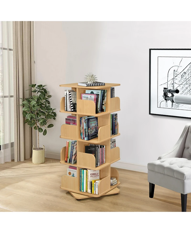 Kings Brand Furniture Angelica Revolving Bookcase - 4 Tier Rotating Book Shelf