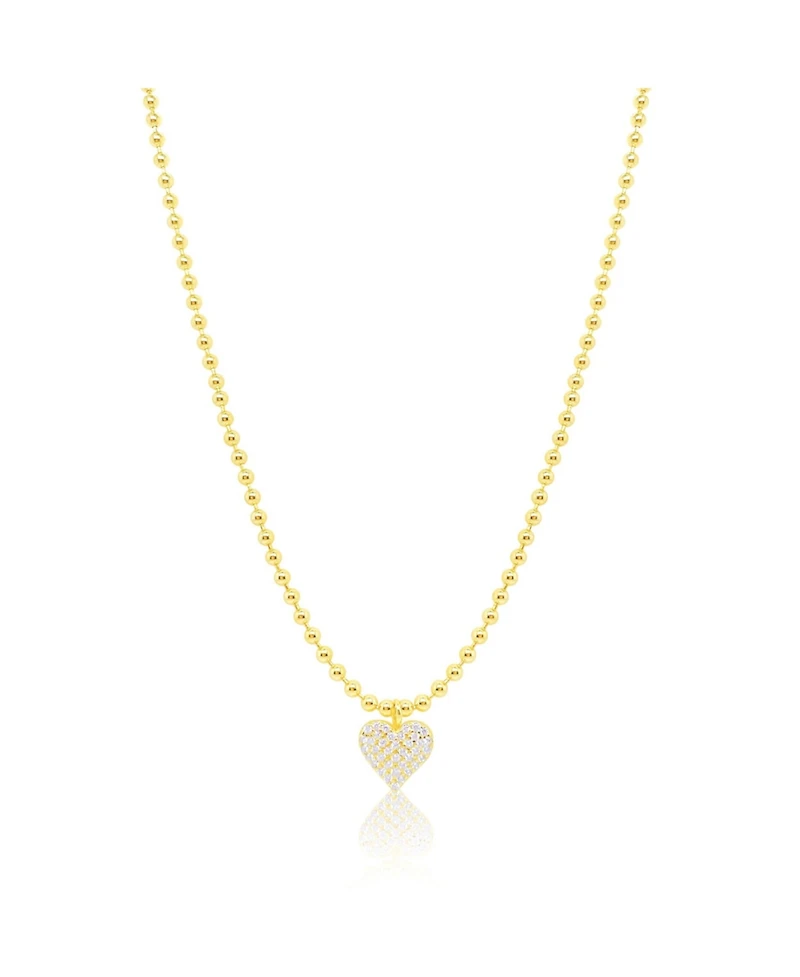 Etoielle Yellow Gold Tone Puffed Heart Necklace with Beaded Ball Chain