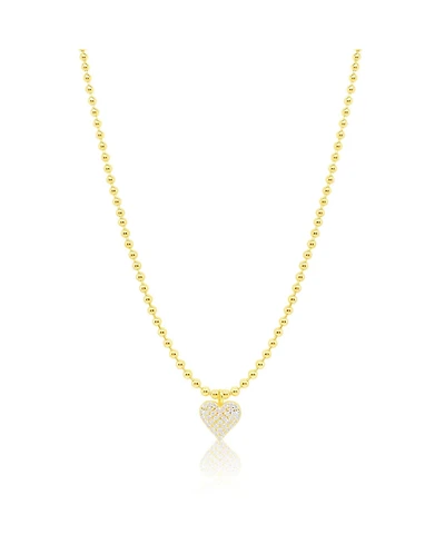 Etoielle Yellow Gold Tone Puffed Heart Necklace with Beaded Ball Chain