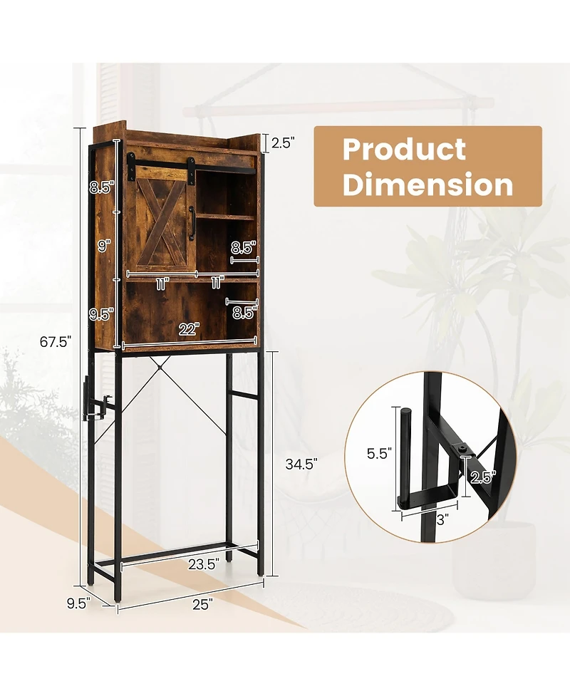 Gymax Over The Toilet Storage Cabinet Rack Bathroom w/ Slipping Barn Door & Adjustable Shelf Espresso