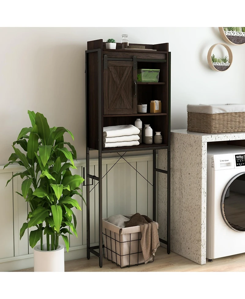 Gymax Over The Toilet Storage Cabinet Rack Bathroom w/ Slipping Barn Door & Adjustable Shelf Espresso