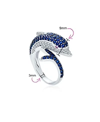 Bling Jewelry Pave Navy Blue Cubic Zirconia Bypass Dolphin Band Ring Black Silver Plated Brass
