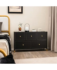 5-Drawer Fabric Dresser Tower Wide Chest of Drawers Storage Organizer Bedroom