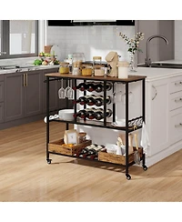 Costway 3 Tiers Bar Cart Home Serving on Wheels with Glass Racks Wine Holders