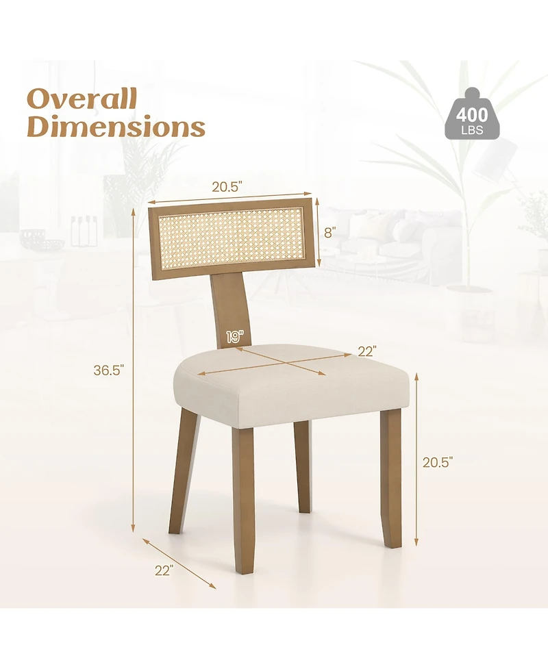 Gymax Set of 2 Dining Chairs Armless Side Chairs w/ Curved Rattan Backrest for Kitchens