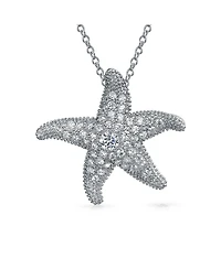 Bling Jewelry Pave Cz Dancing Marine Life Nautical Beach Vacation Starfish Necklace Pendant .925 Sterling Silver Large