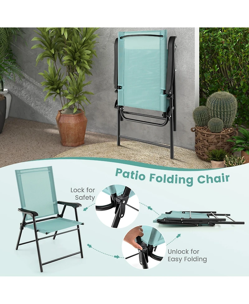 Patio 2pcs Folding Sling Back Chair Portable Armrests Metal Outdoor Dining