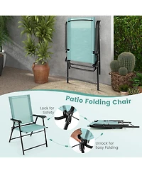 Patio 2pcs Folding Sling Back Chair Portable Armrests Metal Outdoor Dining