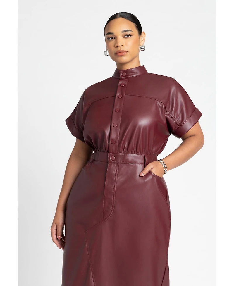 Eloquii Women's Faux Leather Midi Dress