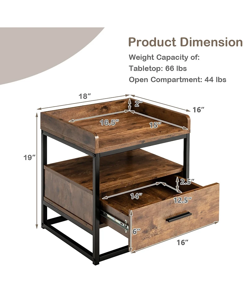 Gymax Nightstand Side End Sofa Table w/ Drawer Metal Frame for Living Room Bedroom
