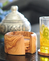 BeldiNest Olive Wood Coaster Set of 6 with Holder