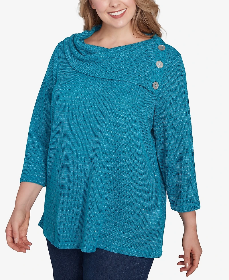 Ruby Rd. Plus Split Cowl Neck Sequin Knit Top