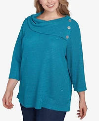 Ruby Rd. Plus Split Cowl Neck Sequin Knit Top
