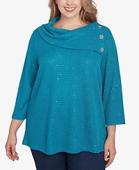 Ruby Rd. Plus Split Cowl Neck Sequin Knit Top