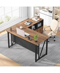 Tribesigns 55-Inch Executive Computer Desk with 43-Inch Lateral File Cabinet, Large Workstation Business Furniture, L Shaped Desk with Drawers and Sto