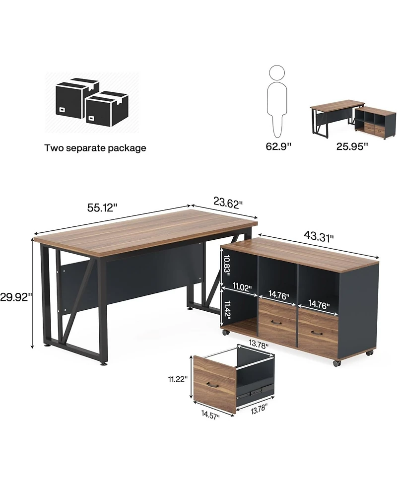 Tribesigns 55-Inch Executive Computer Desk with 43-Inch Lateral File Cabinet, Large Workstation Business Furniture, L Shaped Desk with Drawers and Sto