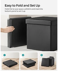 Songmics Home Folding Synthetic Leather Storage Ottoman Cube, Black