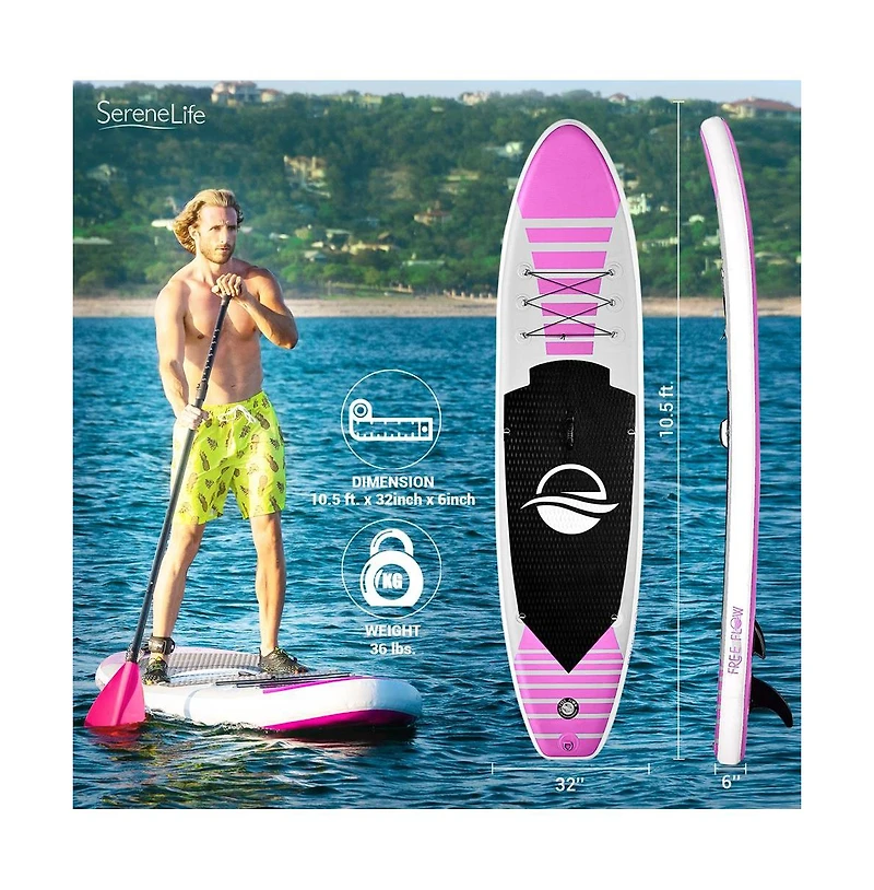 SereneLife Free-Flow Inflatable Stand-Up Paddle-Board (Sup), 10.5 ft.