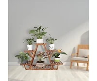 Unho Wooden Plant Stand 6 Tier Bonsai Display Shelf Carbonized Wood for Porch Outdoor