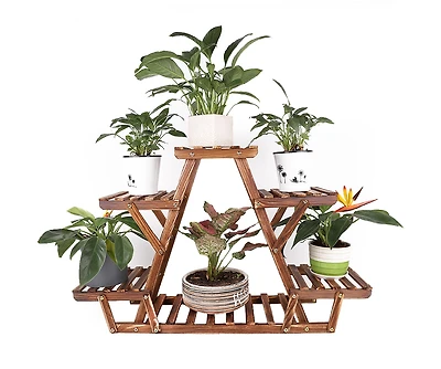 Unho Wooden Plant Stand 6 Tier Bonsai Display Shelf Carbonized Wood for Porch Outdoor