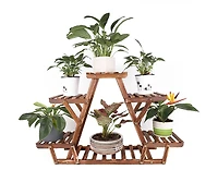 Unho Wooden Plant Stand 6 Tier Bonsai Display Shelf Carbonized Wood for Porch Outdoor