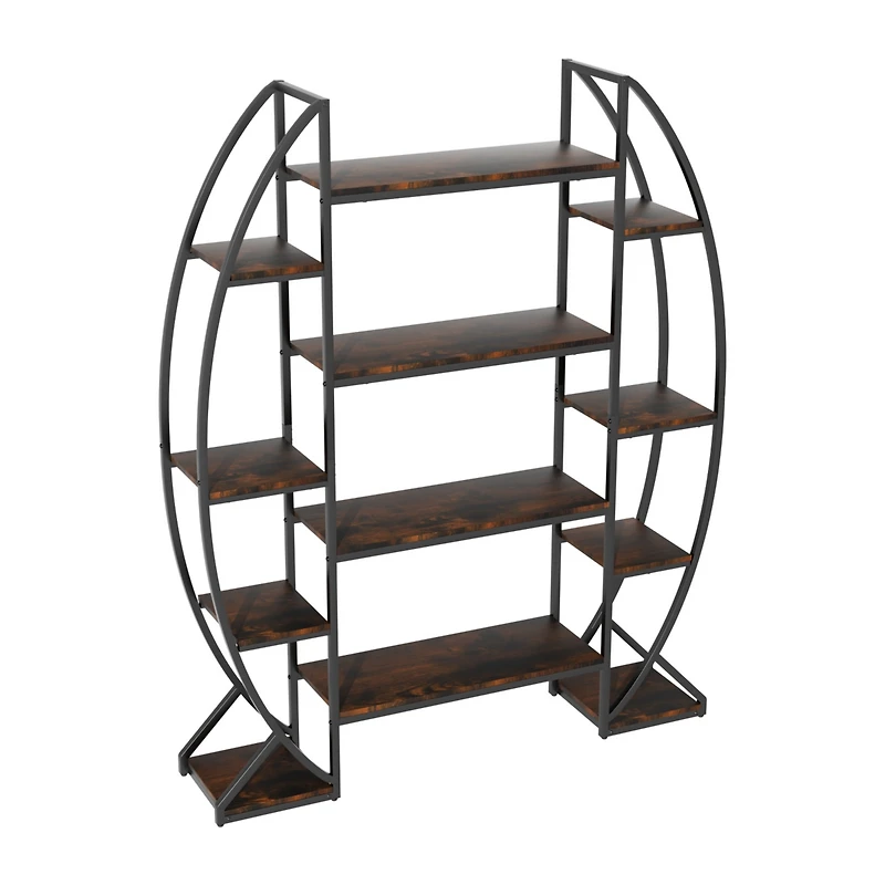 Unho Industrial Curved Oval Bookshelf Metal Multi-tiered Flower Pot Rack Garden Stand