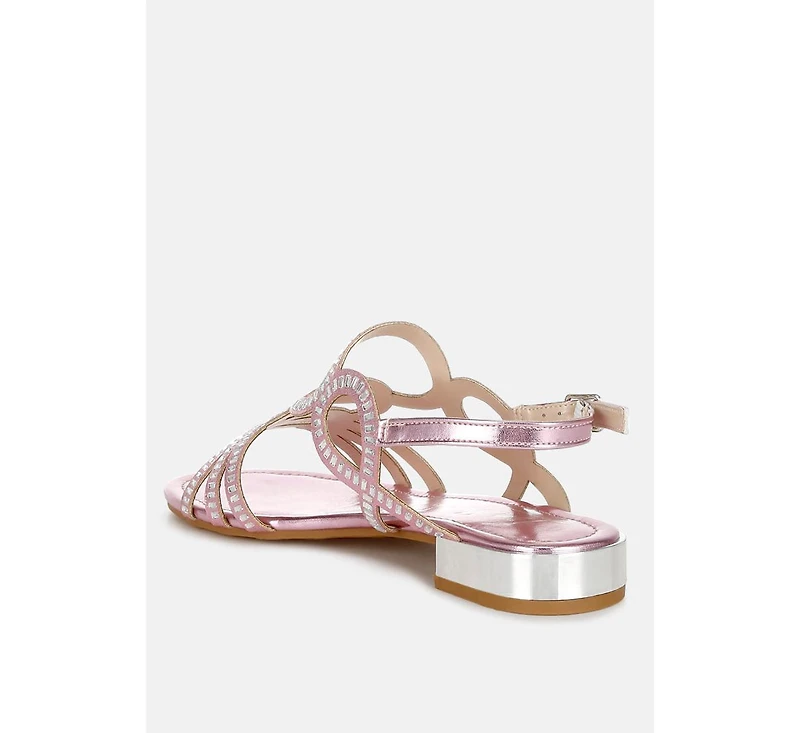 Jisters Cut Out Detail Rhinestone Flat Sandals