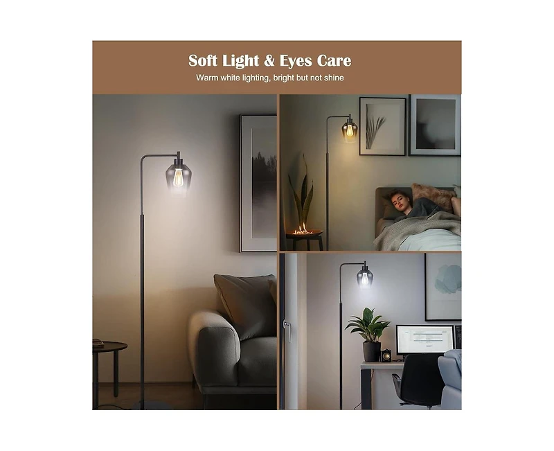 gaomon Modern 64-Inch Industrial Floor Lamp with Gradient Black Glass Shades, 8W Dimmable Led Edison Bulb, Foot Pedal & Remote Control, Warm White 300
