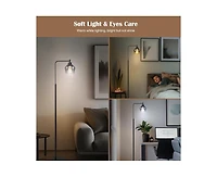 gaomon Modern 64-Inch Industrial Floor Lamp with Gradient Black Glass Shades, 8W Dimmable Led Edison Bulb, Foot Pedal & Remote Control, Warm White 300