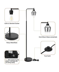 gaomon Modern 64-Inch Industrial Floor Lamp with Gradient Black Glass Shades, 8W Dimmable Led Edison Bulb, Foot Pedal & Remote Control, Warm White 300