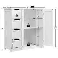 Yaheetech Bathroom Storage Cabinet with 4 Drawers and Double Doors