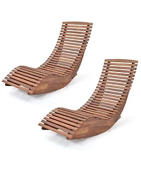 Pcs Outdoor Acacia Wood Rocking Chair with Widened Slatted Seat and High Back