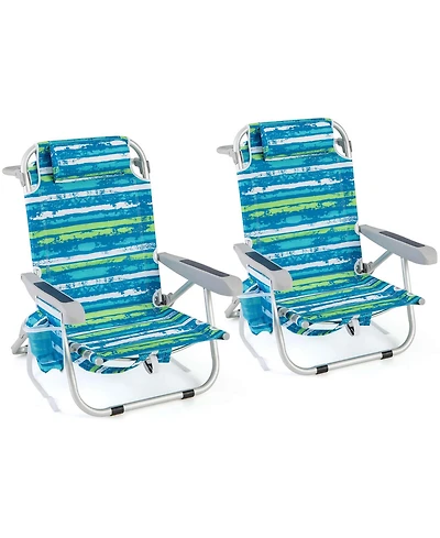 2 Pcs Folding Beach Chair Adult Lightweight Aluminum Camping Chair with Storage Bag