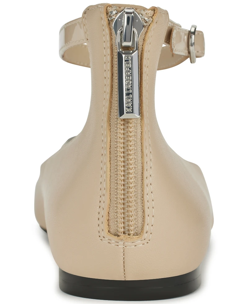 Karl Lagerfeld Paris Women's Zyvia Logo Ankle Strap Flats