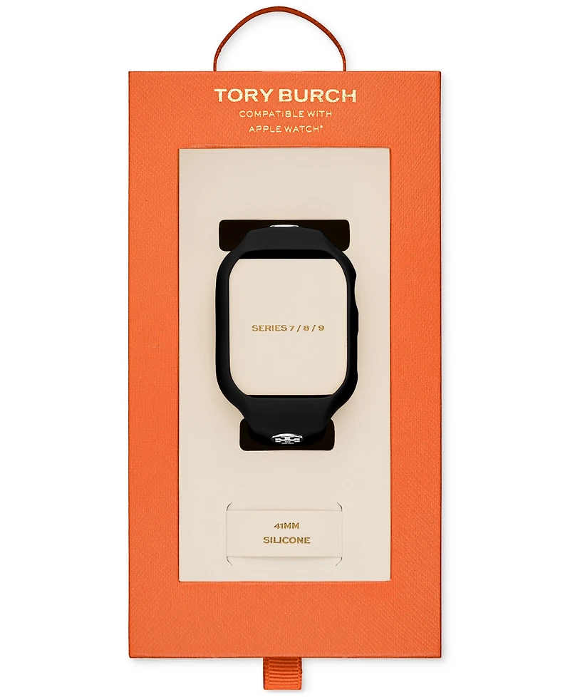 Tory Burch The T Monogram Black Silicone Strap For Apple Watch 41mm