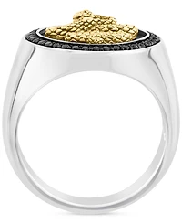 Effy Men's Black Spinel Cobra Round Disc Ring (3/8 ct. t.w) in Sterling Silver, 14k Gold-Plate, & Black Rhodium-Plate