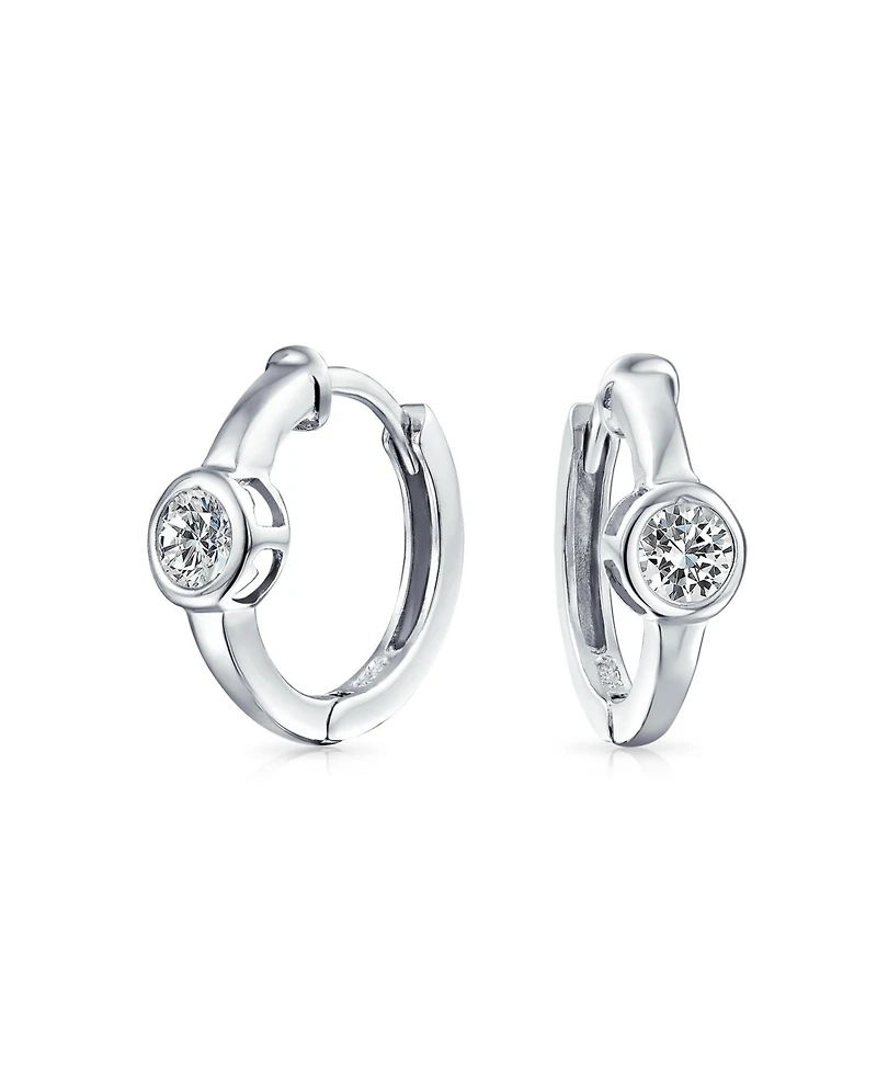 Bling Jewelry Classic Dainty Round Cubic Zirconia Solitaire Clear Green Cz Small Hoop Huggie Earrings .925 Sterling Silver