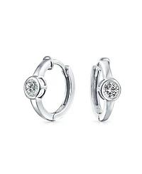 Bling Jewelry Classic Dainty Round Cubic Zirconia Solitaire Clear Green Cz Small Hoop Huggie Earrings .925 Sterling Silver