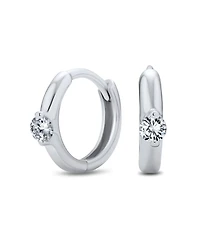 Bling Jewelry Classic Dainty Round Cubic Zirconia Solitaire Clear Green Cz Small Hoop Huggie Earrings .925 Sterling Silver