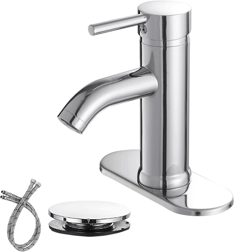 Greenspring Bathroom Sink Faucets Chrome Single Handle Lavatory Basin Bath Tap Deck Mount 1 Hole Modern Commercial Vanity Faucet Brass Lead-Free, with